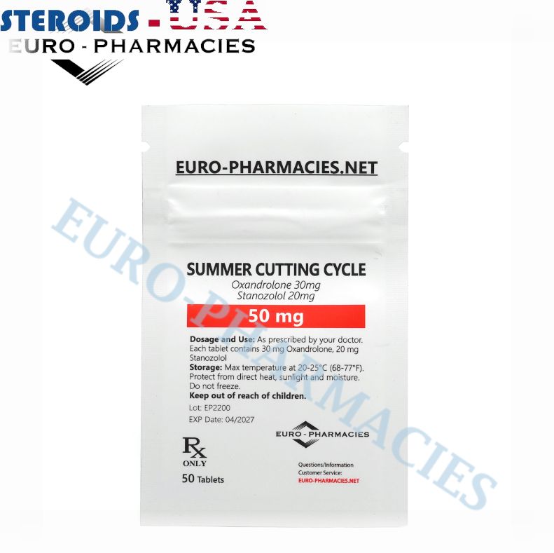 Saco contendo 50 comprimidos de Summer Cutting Cycle (20mg Winstrol + 30mg Anavar) (50mg/tab) da Euro-Pharmacies