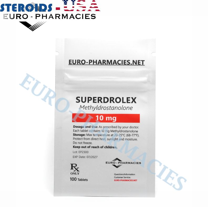 Saco contendo 100 comprimidos de Superdrolex (Metildrostanolona) (10mg/tab) da Euro-Farmácias