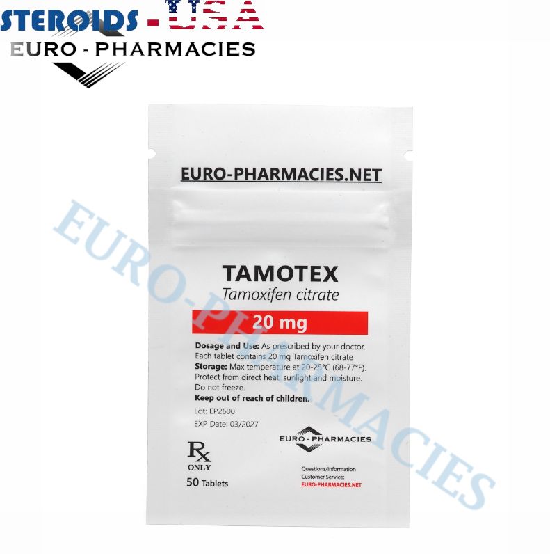 Saco contendo 50 comprimidos de Tamotex (Tamoxifeno) (20mg/tab) da Euro-Farmácias