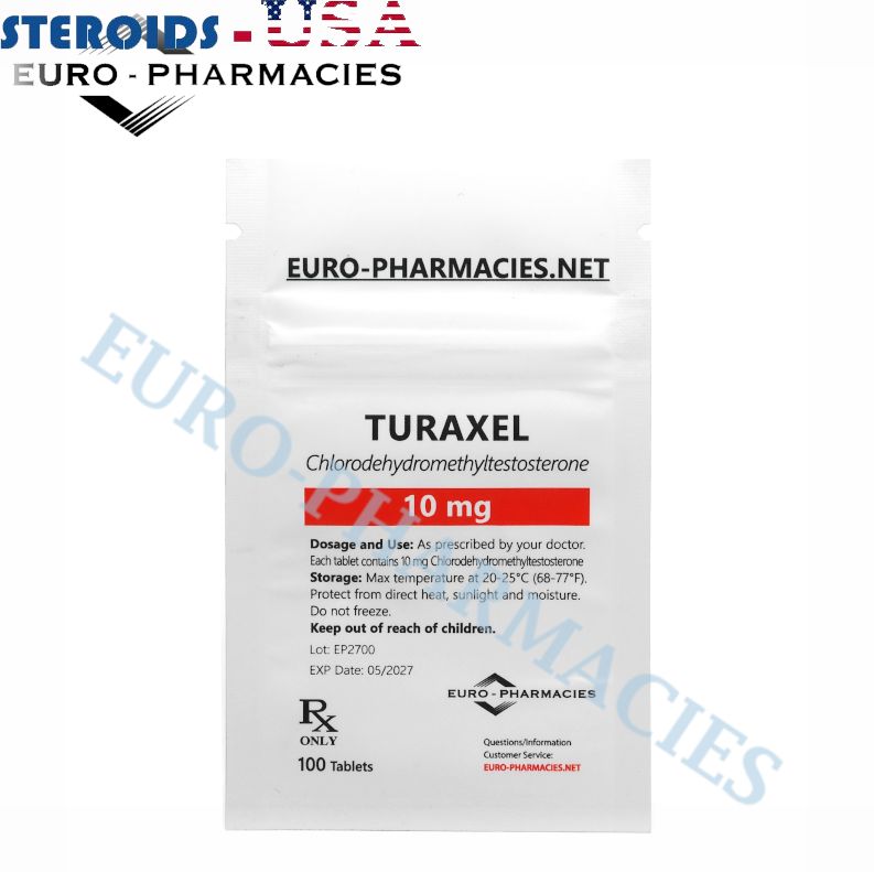Saco contendo 100 comprimidos de Turaxel 10 (Turanabol) (10mg/tab) da Euro-Farmácias
